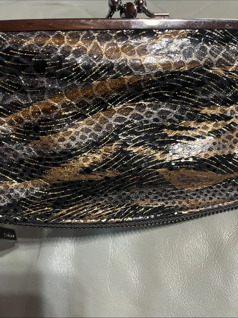 Vintage Animal Print Kiss-Lock Clutch - Black & Brown